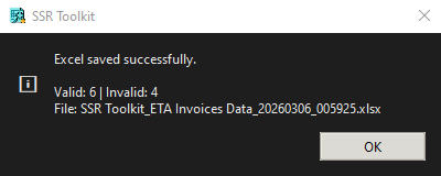 Excel saved successfully dialog